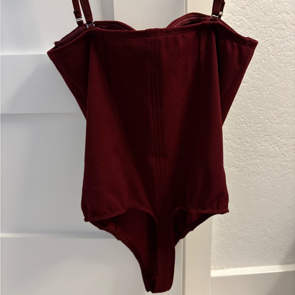 Fashion Nova Burgundy Bustier Bodysuit - Picture 2 of 5